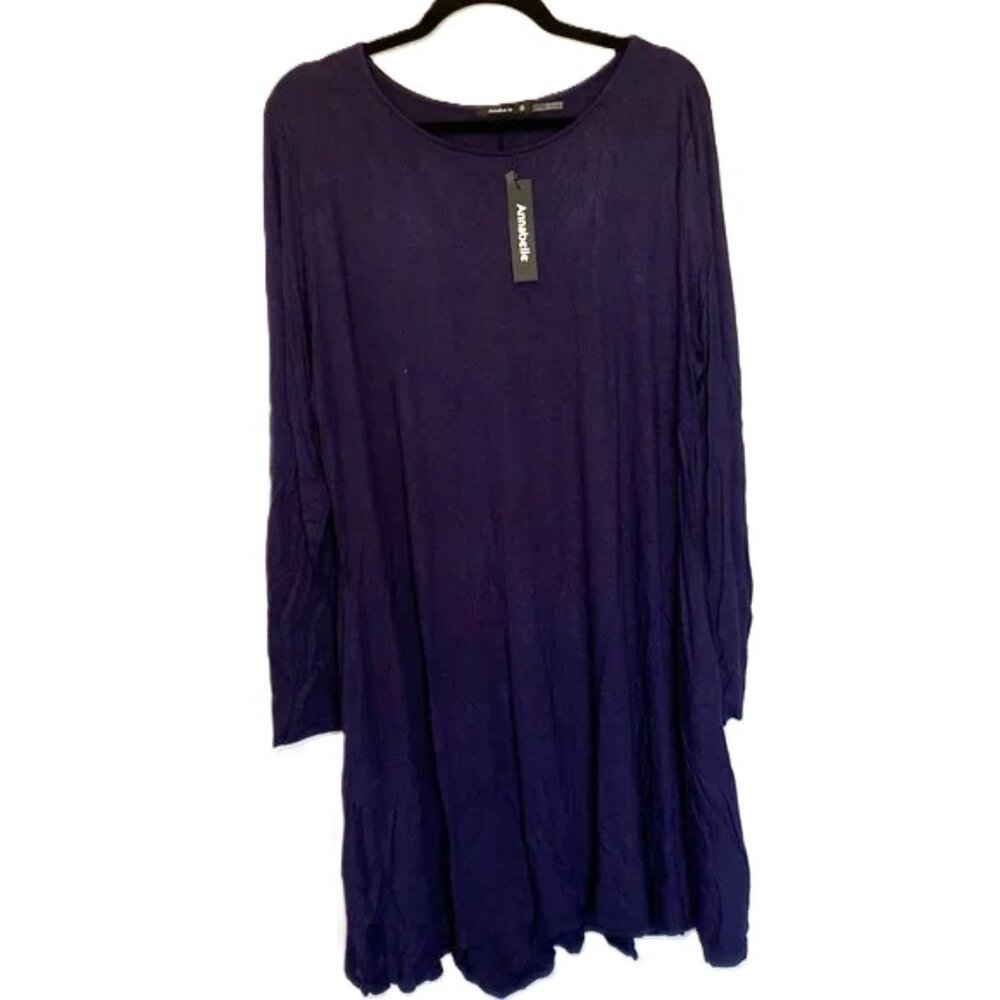 Annabelle Women's 2X Long Sleeve A-line Midi Swing Flowy Dresses Pockets Blue - Picture 3 of 6
